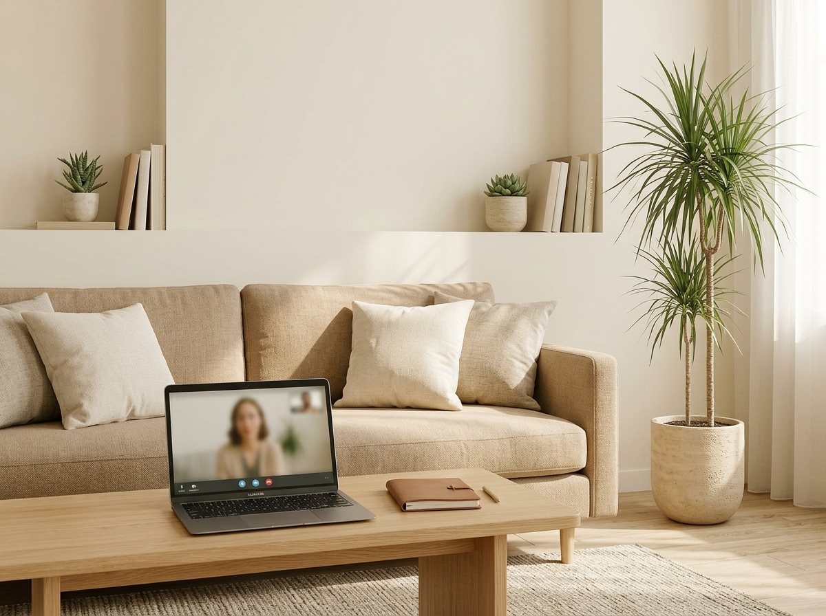 Calm and welcoming online therapy session environment